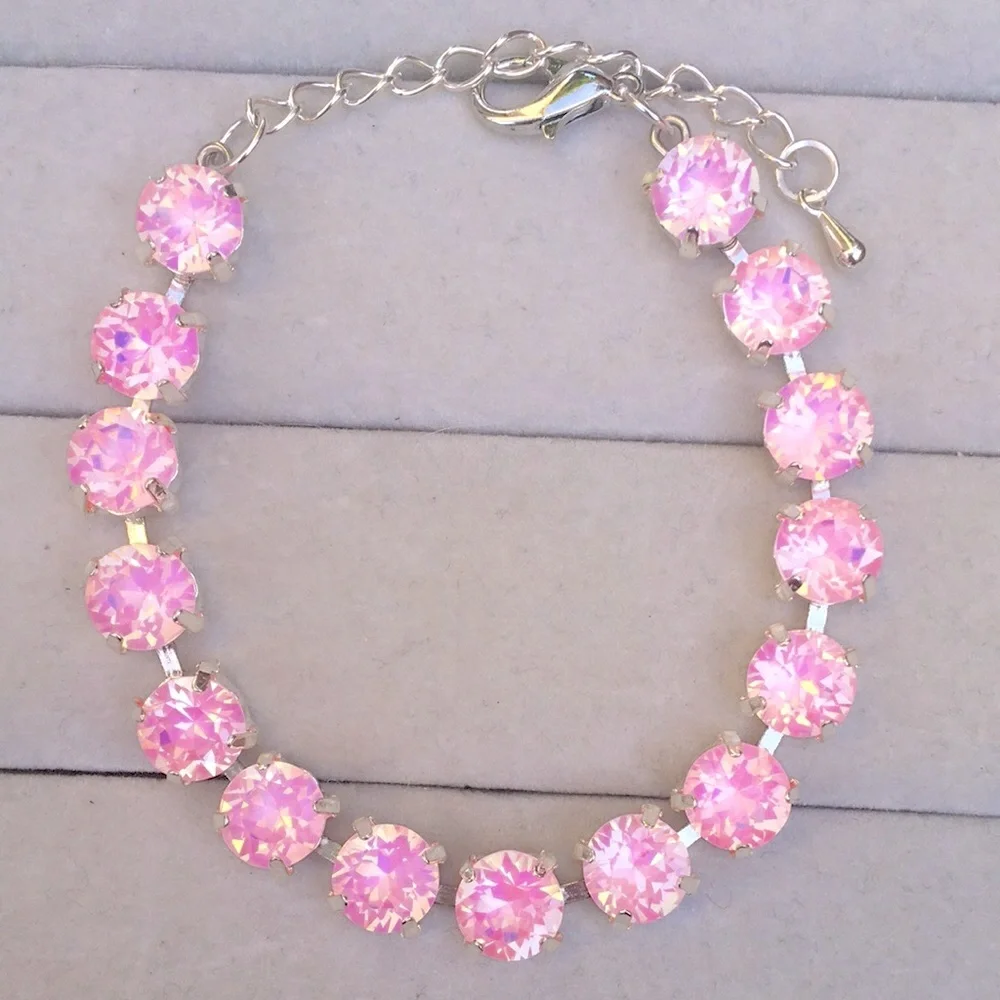 Pink Opal Aurora Borealis + Silver Crystal Tennis Bracelet - Picture 8 of 8